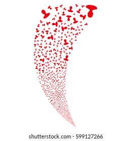 Person random fireworks stream. Vector illustration style is flat red iconic symbols on a white background. Object fountain done from scattered icons.