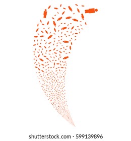 Person random fireworks stream. Vector illustration style is flat orange iconic symbols on a white background. Object fountain combined from scattered symbols.