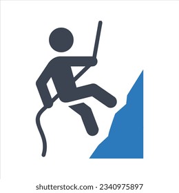 Person rappelling down a rock face icon