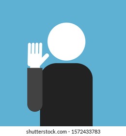 Person is rasing hand as gesture of swearing, taking an oath, making a vow. Simple vector illustration.