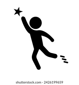 Person reaching hand to star silhouette icon. Vector.