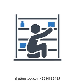 Person Reaching Shelves Icon Isolated On White Background