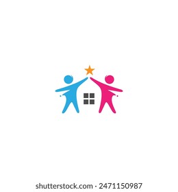 persona que alcanza el logotipo de la estrella con la forma combinada de la casa en diseño de Vector plano
