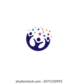 person reaching for stars colorful abstract logo in flat vector design