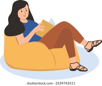 Personagem de Livro de Leitura de Pessoa em Forma de Desenho Animado Simples. Ilustração de vetor isolada