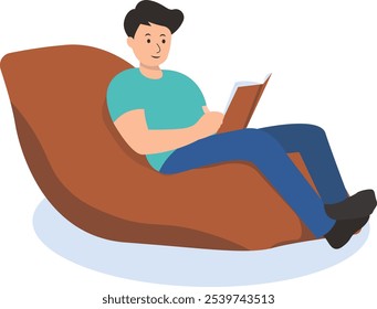 Person Reading Book Character in Simple Cartoon Shape. Isolated Vector Illustration