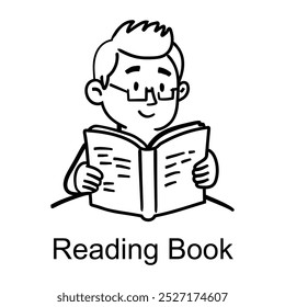 A person reading a book, a doodle style icon 