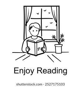 A person reading a book, drawing style icon 