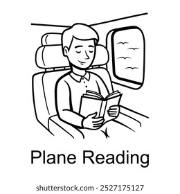 A person reading a book, drawing style icon 