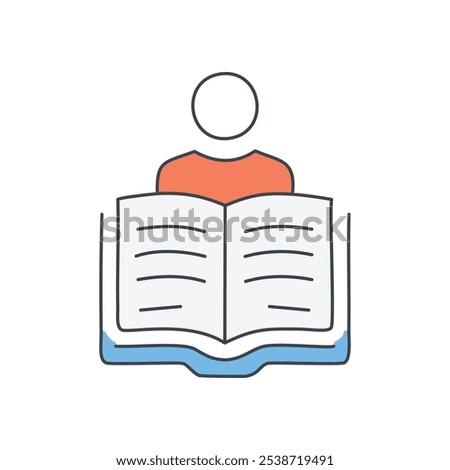 Person reading book icon. Learning, education, knowledge, studying;  discovering new information.  Growth and wisdom symbolized.
