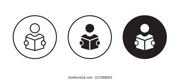 Person reading a book icon, read icon vector, sign, symbol, logo, illustration, editable stroke, flat design style isolated on white linear