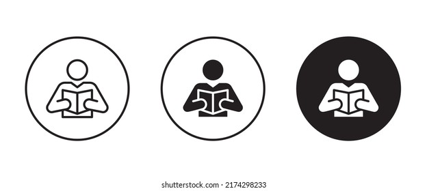Person reading a book icon, read icon vector, sign, symbol, logo, illustration, editable stroke, flat design style isolated on white linear