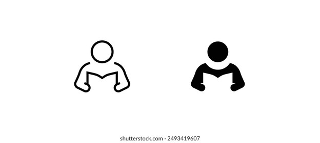 Person reading a book icon, read vector, sign, symbol, logo, illustration, editable strokeline and flat icon, design style isolated on white linear