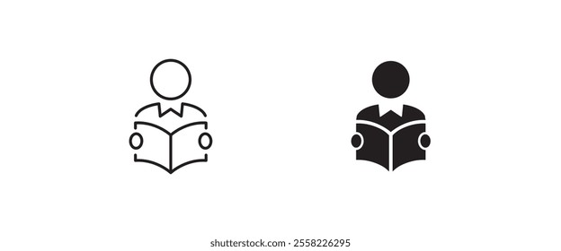 Person reading a book icon, read icon vector, sign, symbol, logo, illustration, editable stroke, design style isolated on white linear