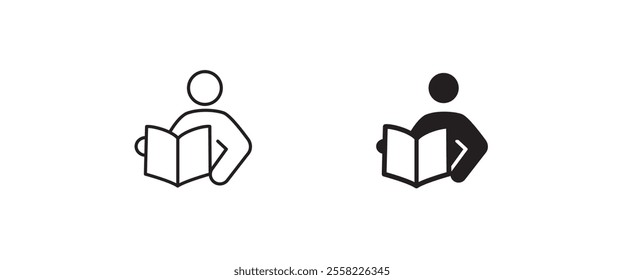 Person reading a book icon, read icon vector, sign, symbol, logo, illustration, editable stroke, design style isolated on white linear