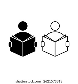 Person, die ein Buch liest Symbol Vektordesign Konzept Silhouette und Linienstil