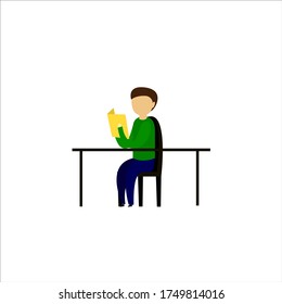 Person reading a book on a table Vector Illustration Flat Design
