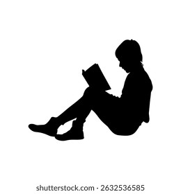 Person reading a book silhouette icon vector flat design on white background