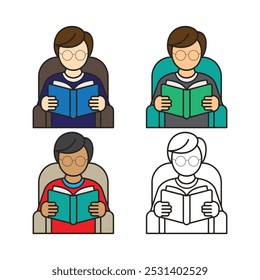 Persona que lee un Arte vectorial del libro y el Diseño gráfico de la silueta. Un niño leyendo libro Vector para la educación