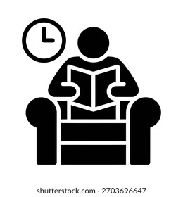 Person reading a book while waiting with a clock