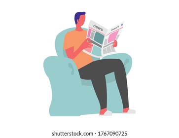 Persona leyendo el periódico. Ilustración plana simple 