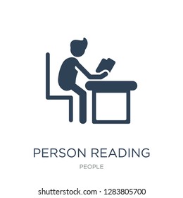 person reading at the office icon vector on white background, person reading at the office trendy filled icons from People collection, person reading at the office vector illustration