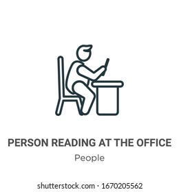 Person reading at the office outline vector icon. Thin line black person reading at the office icon, flat vector simple element illustration from editable people concept isolated stroke on white 