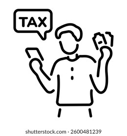 A person receives a tax message on mobile, line style icon 