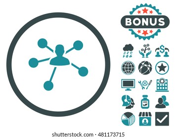Person Relations icon with bonus. Vector illustration style is flat iconic bicolor symbols, soft blue colors, white background.