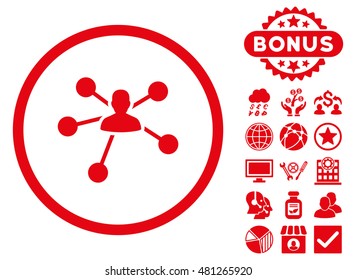 Person Relations icon with bonus. Vector illustration style is flat iconic symbols, red color, white background.