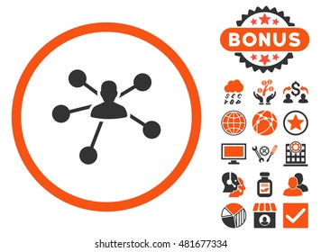 Person Relations icon with bonus. Vector illustration style is flat iconic bicolor symbols, orange and gray colors, white background.