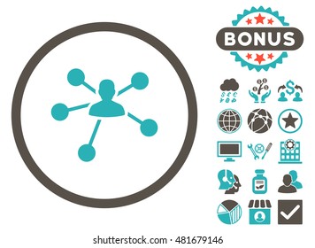 Person Relations icon with bonus. Vector illustration style is flat iconic bicolor symbols, grey and cyan colors, white background.