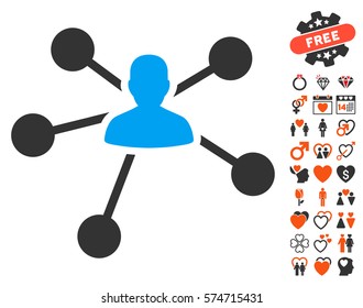 Person Relations pictograph with bonus love pictograph collection. Vector illustration style is flat iconic symbols for web design, app user interfaces.