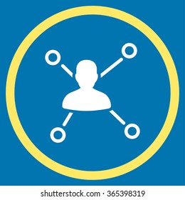 Person Relations vector icon. Style is bicolor flat circled symbol, yellow and white colors, rounded angles, blue background.