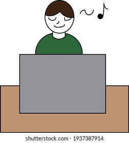 A person relaxing in front of a computer