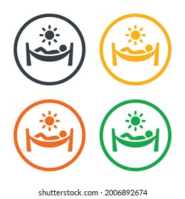 Person relaxing on hammock icon vector set. Summer vacation concept