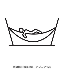 Person relaxing on hammock icon Black line art vector logo