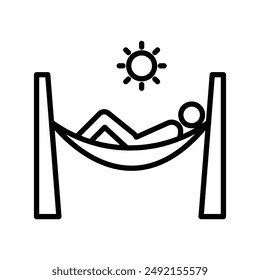 Person relaxing on hammock icon linear logo mark in black and white