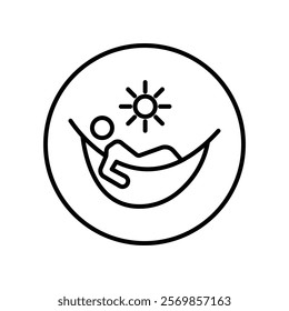 Person relaxing on hammock icon Black and white outline vector