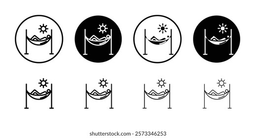 Person relaxing on hammock icon vector line logo mark or symbol set collection outline style