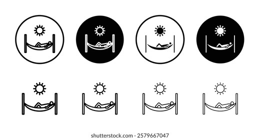 Person relaxing on hammock icon Outline thin set pack series