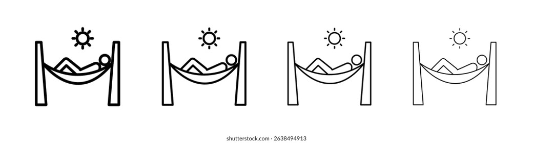 Person relaxing on hammock icon Outline sign symbol set