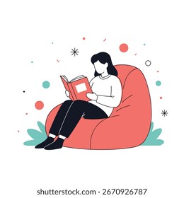 A person relaxing reading a book while sitting on a large beanbag chair