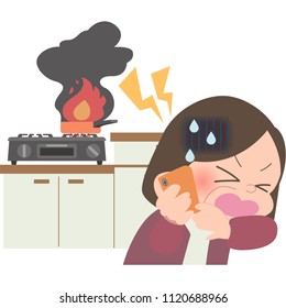 Person reporting Fire in the kitchen