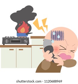 Person reporting Fire in the kitchen