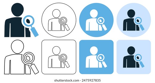 Person research, man and magnifying glass, diagnosis hospital, job working, biology health sign icon symbol ui and ux design, glyphs and stroke line icon	