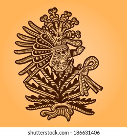 Person. Retro illustration of the Maya object. Maya design elements.