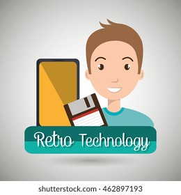 person retro technology system vector illustration graphic