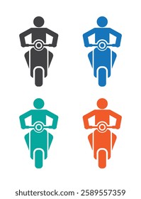 Person ride motorbike scooter icon front view