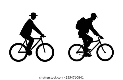 Person riding a bicycle icon vector silhouette isolated on white background.